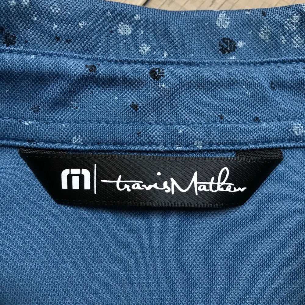 Travis Mathew Polo Shirt Mens Size M Blue Splatter Short Sleeve Golf Performance - Picture 4 of 11